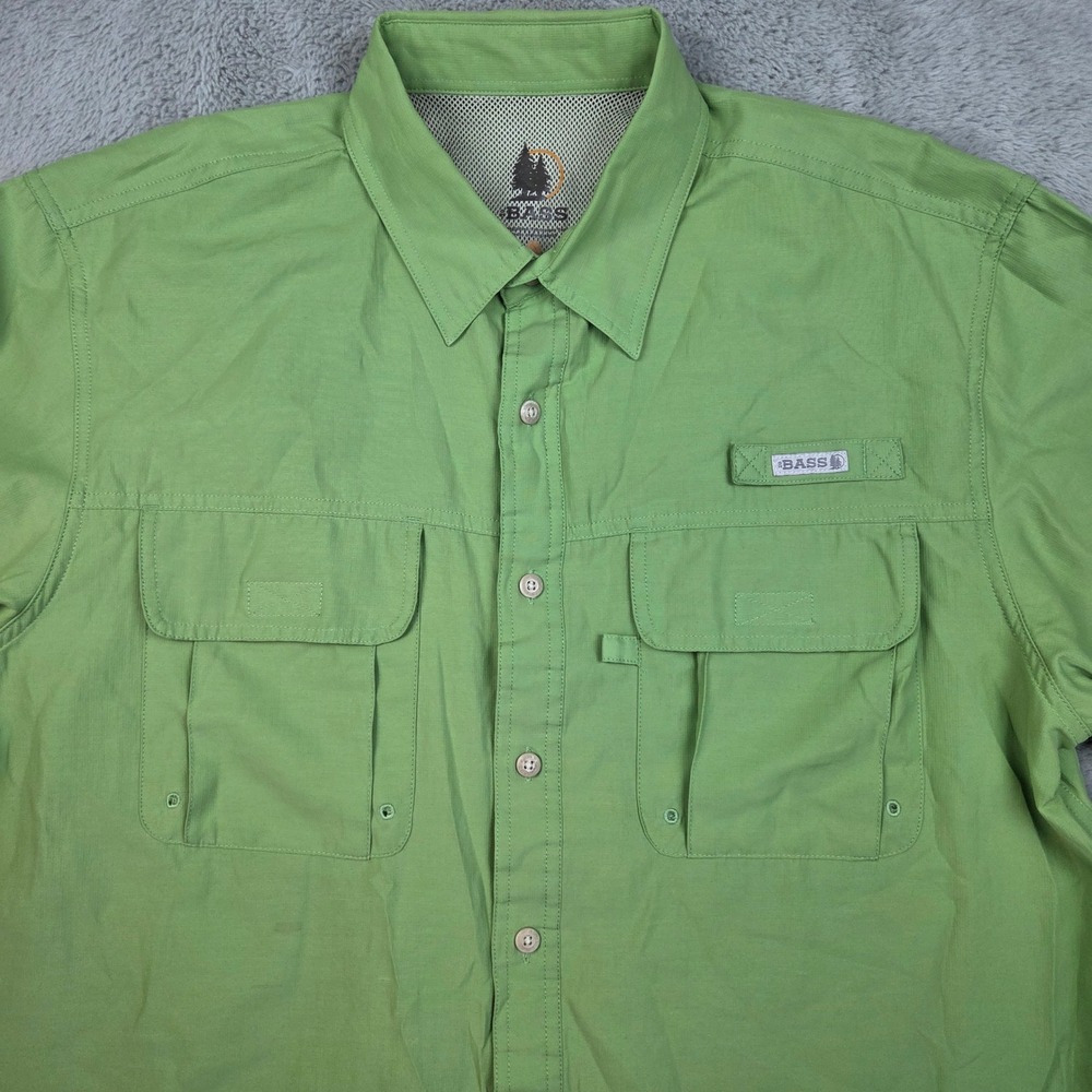 G.H. Bass Fishing Shirt Mens L Short Sleeve Vented Utility Pocket Outdoor Green